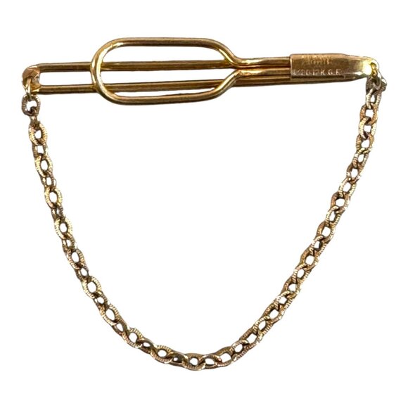Vintage Swank 12K Gold Filled Tie Bar With Chain Elegant Mens Accessory Dad Gift - Picture 1 of 4